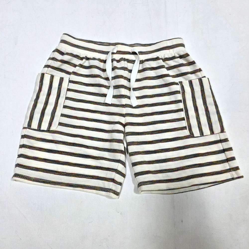 Blended Striped Knit Shorts Women Large Cream Multicolor Drawstring Casual Loung
